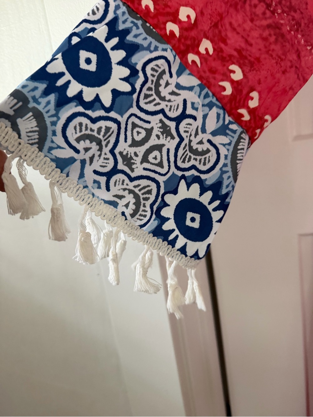 Blue Patterned Tassel Table Runner by